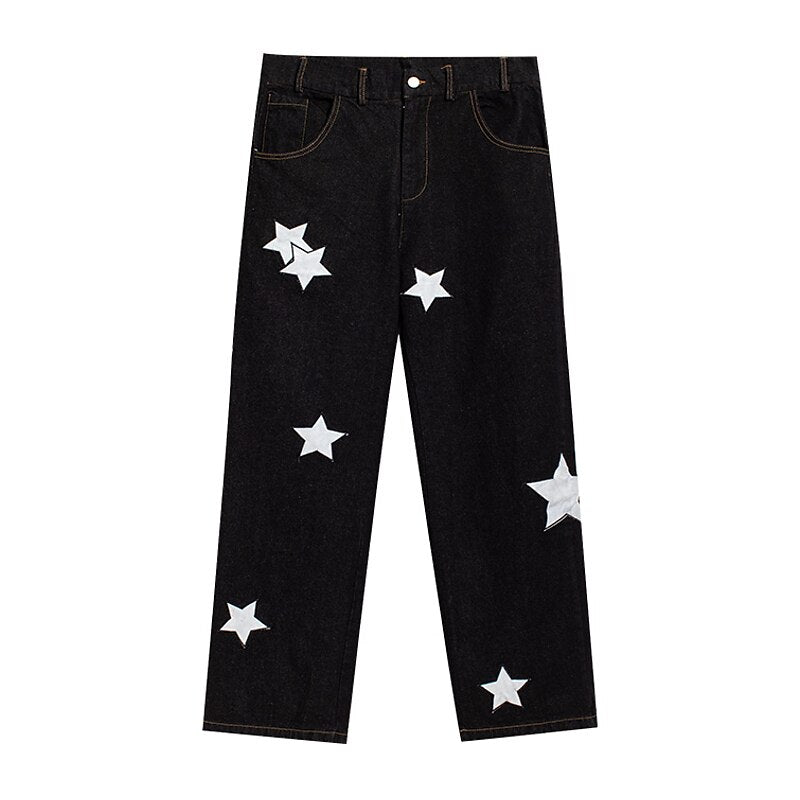 Pointed Star Embroidered Loose Jeans