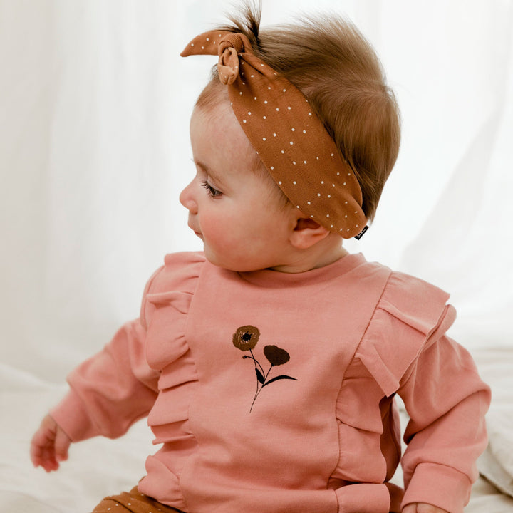 Organic Cotton Top And Pant Set With Ruffles Dusty Pink