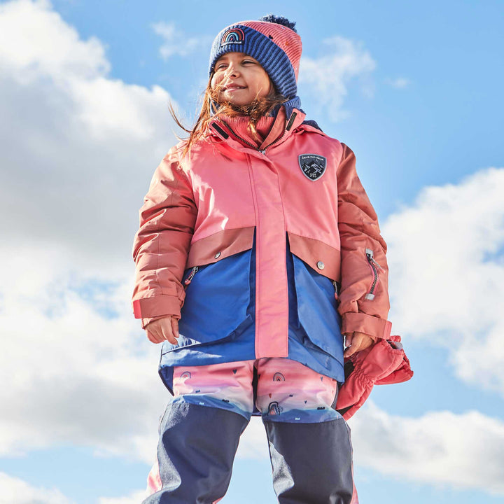 Two Piece Snowsuit Colorblock Jacket With Printed Pant