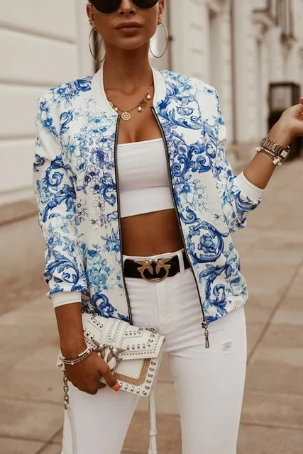 Flower Print Long Sleeve Women's Jacket