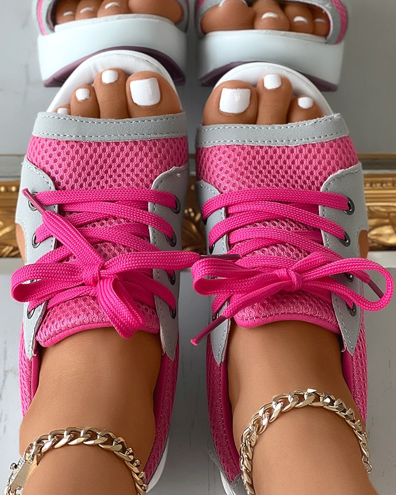 Cutout Lace-up Muffin Sandals