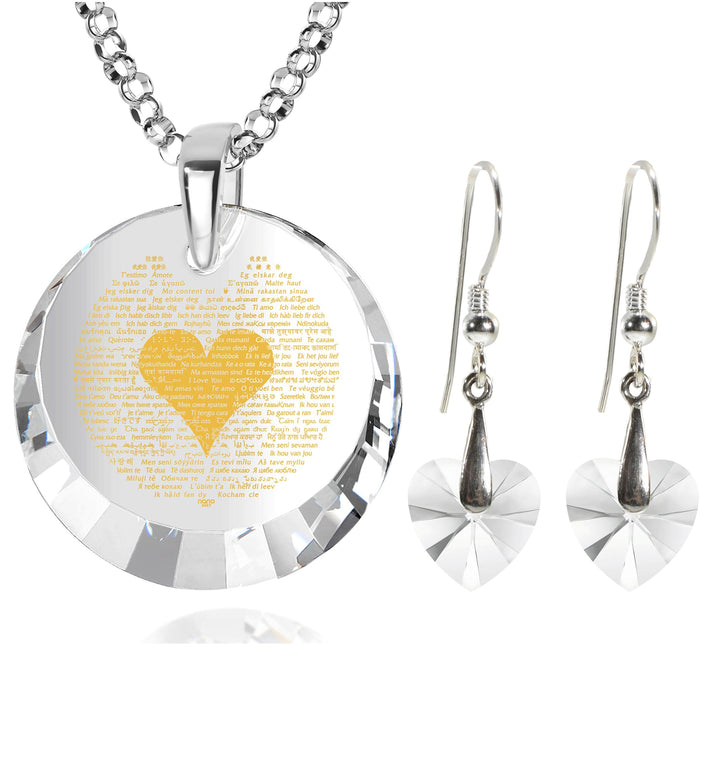 925 Sterling Silver I Love You Necklace in 120 Languages Jewelry Set # 9 Year Anniversary Gift
