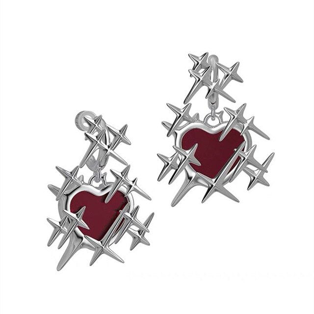 Red Thorns Love Heart Necklace and Earrings