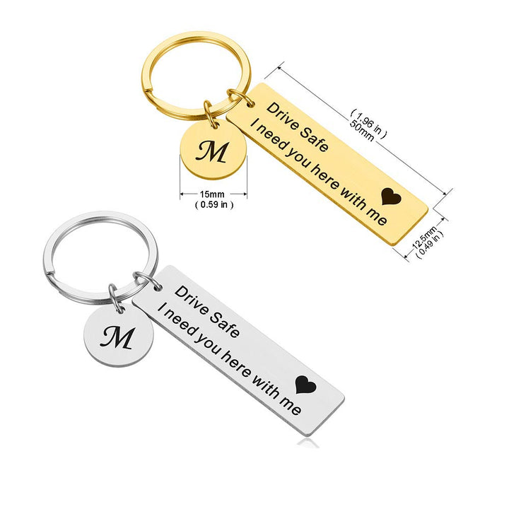 Drive Safe Keychain A-Z 26 Initials Lettering