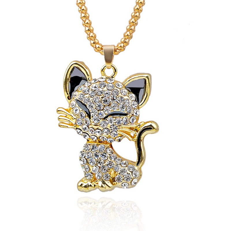 Pretty Rhinesto Cat Necklace For Women