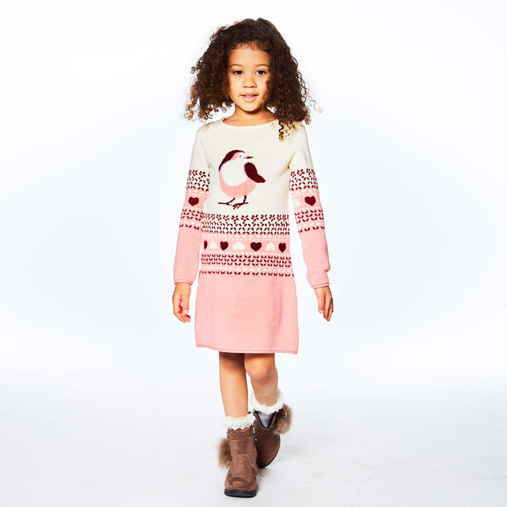 Knitted Long Sleeve Dress With Bird