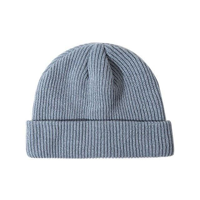 Winter Ribbed Knitted Cuffed Short Melon Cap
