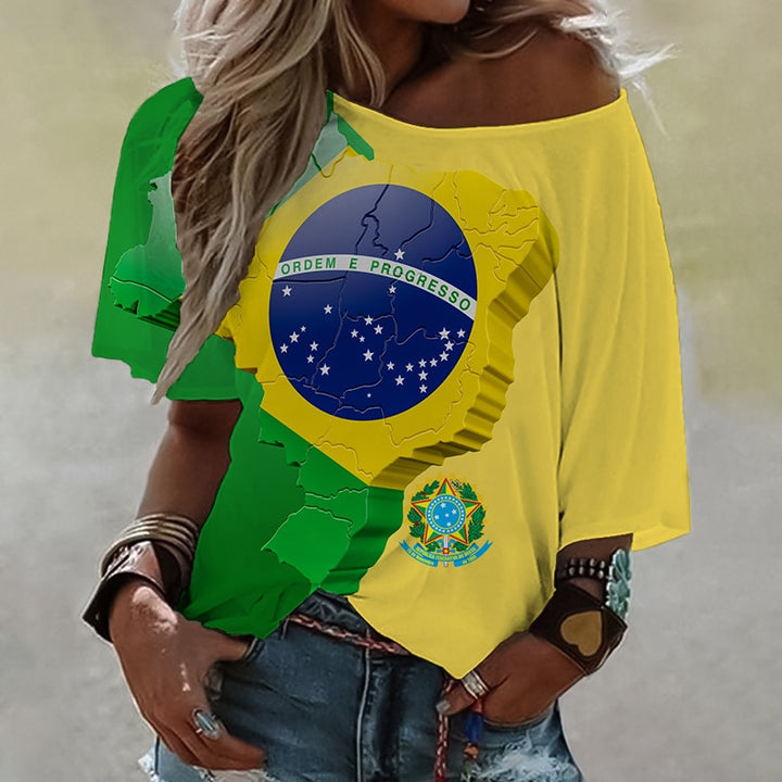 Brazil Flag Women's Abstract Painting T Shirt