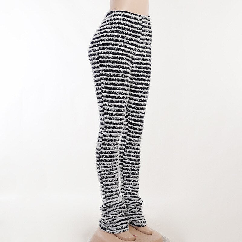 Casual Fleece Stripe Knitted Pants