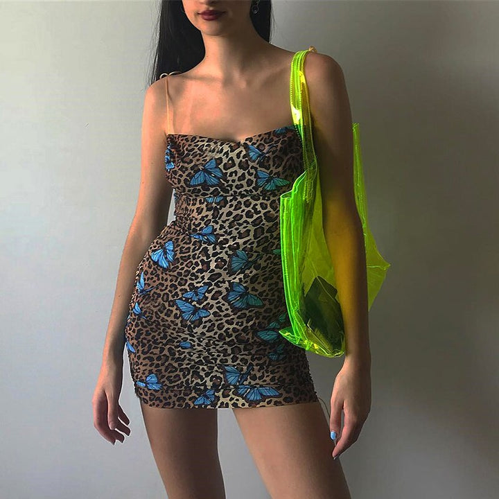 Darlingaga Backless Butterfly Leopard Print Summer Dress