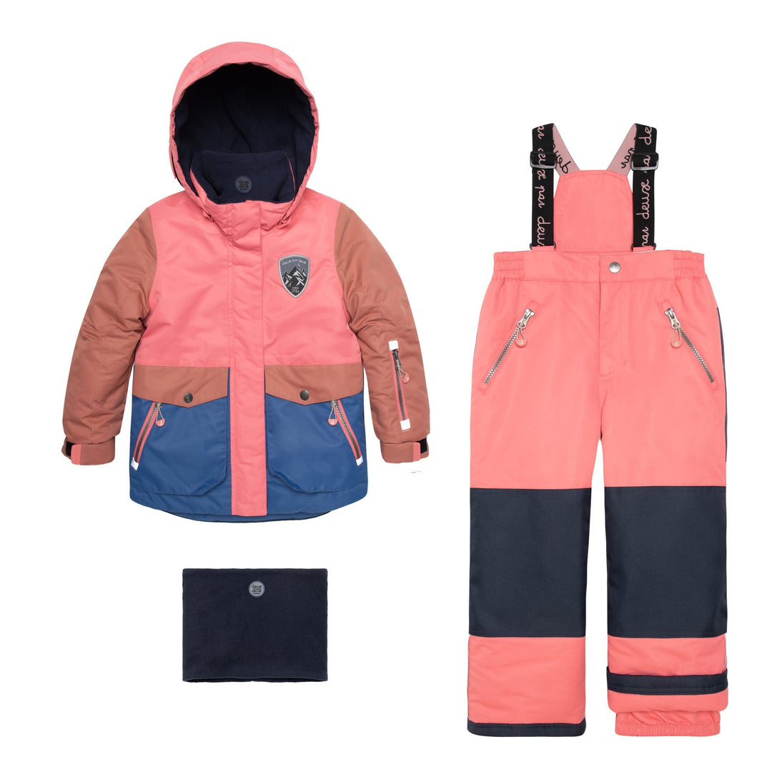 Two Piece Snowsuit Colorblock Jacket With Solid Coral Pink Pant