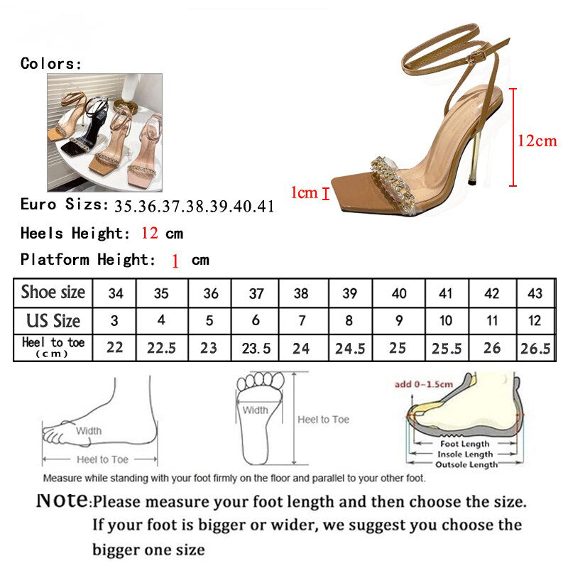Women's Clear Crystal Ankle Strap High Heels