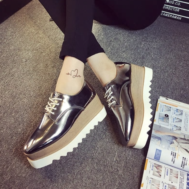 Women Lace-Up Loafers Platforms British Style