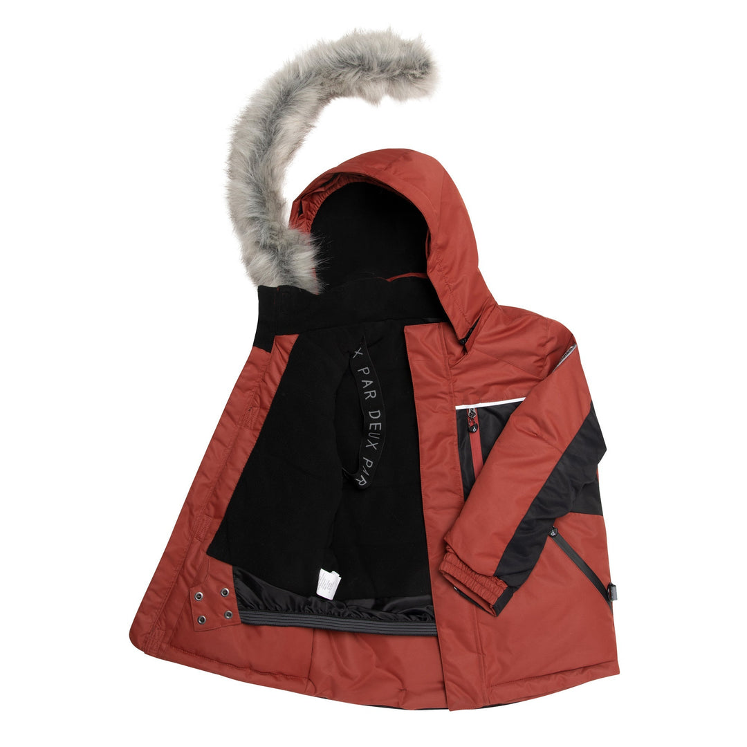 Two Piece Snowsuit Red And Khaki With Printed Camo