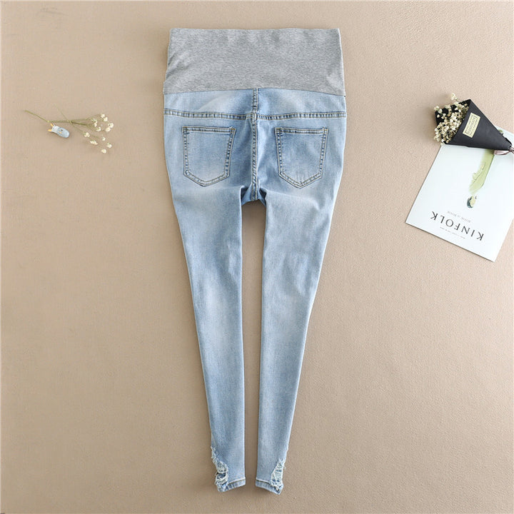 Embroidery Flower Denim Maternity Jeans