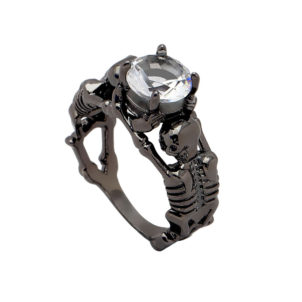 Ghost Evil Skull skeleton Hand CZ Ring