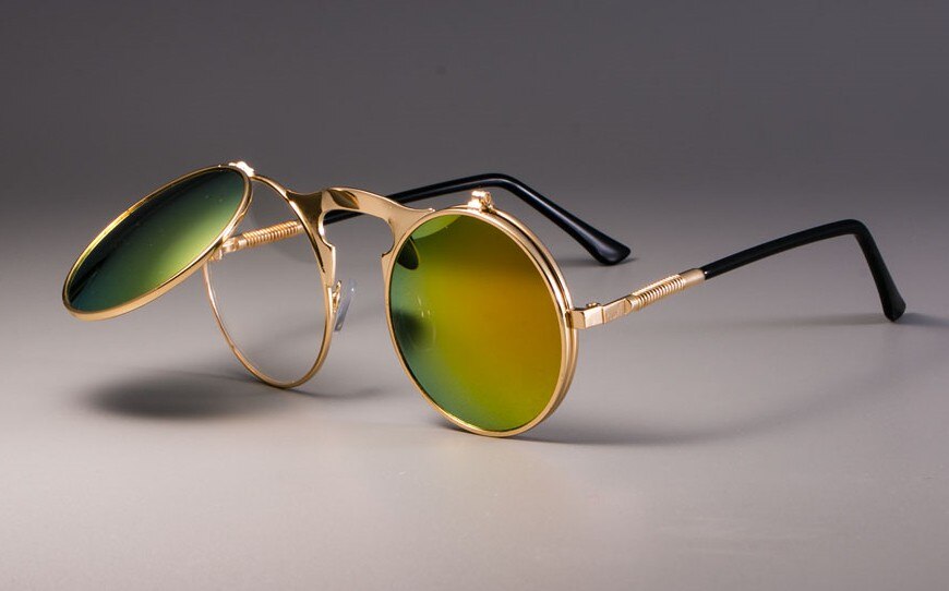 OCULOS De Sol Style Retro Flip Circular Double Metal Sun Glasses