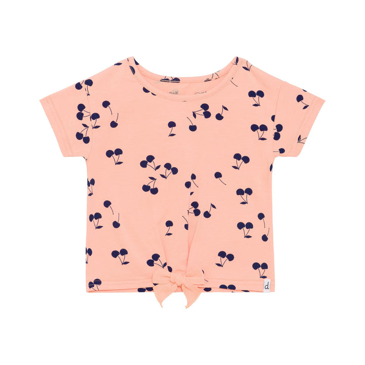 Organic Cotton Slub T-Shirt With Bow Salmon Pink