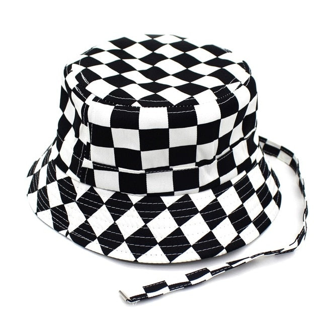 Minhui Black White Plaid Bucket Hats for Men Flat Fishing Cap Women Hip Hop Caps Hat