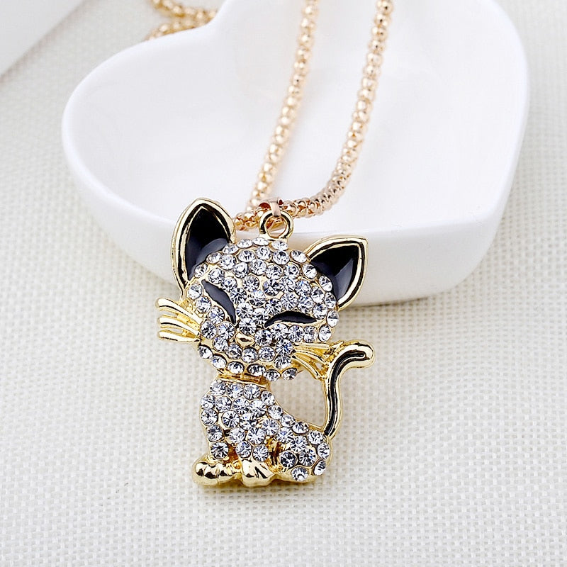 Pretty Rhinesto Cat Necklace For Women