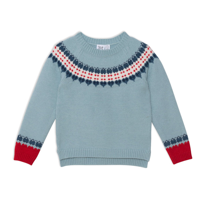 Long Sleeve Knitted Sweater Light Blue And Red