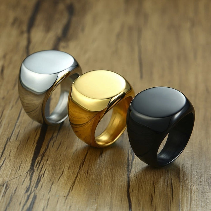 MENS STAINLESS STEEL ROUND SIGNET RING FOR MEN