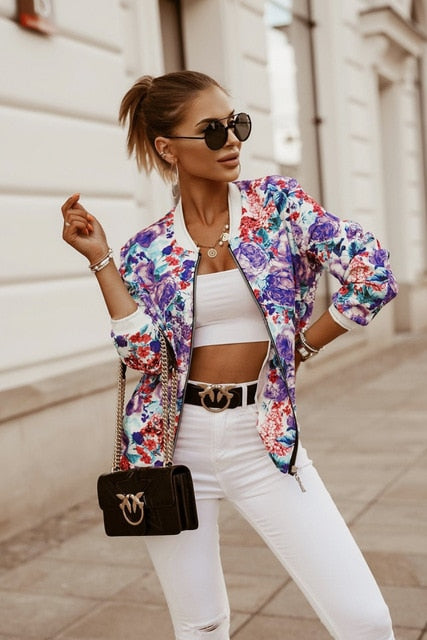 Flower Print Long Sleeve Women's Jacket