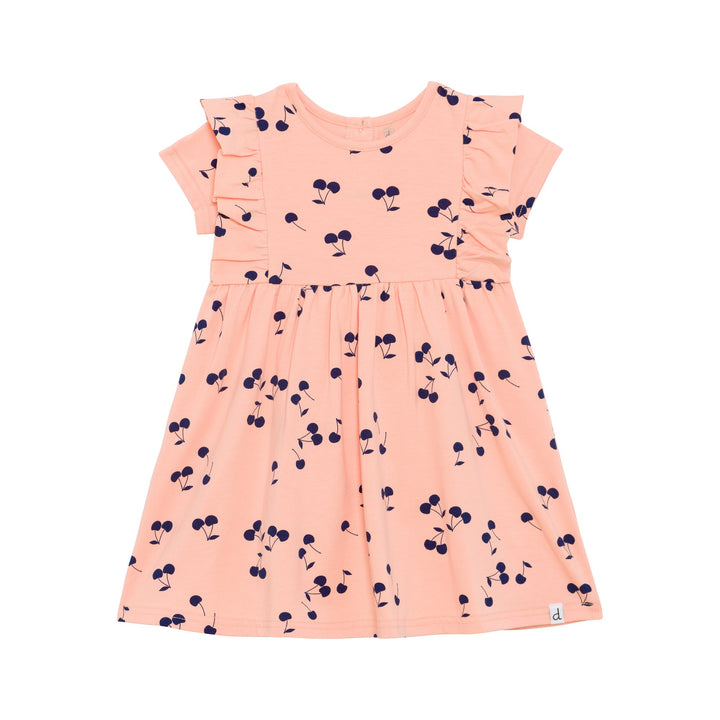 Organic Cotton Printed Slub Dress Salmon Pink
