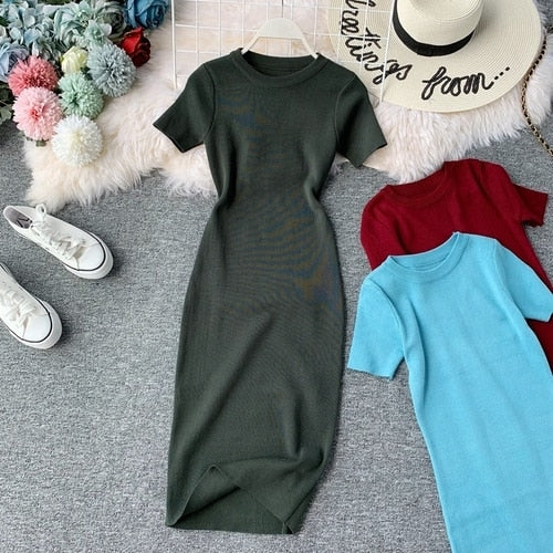 Women Solid Short Sleeve Mini Dress