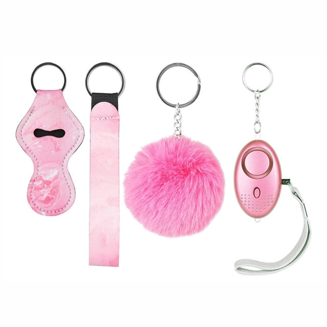 4Pcs Self Defense Ring Keychain For Women Alarm Tactical Pen