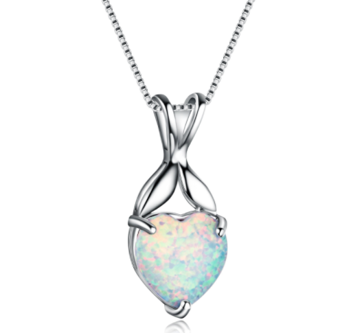 New Romantic White Fire Opal Heart Pendants & Necklaces For Women