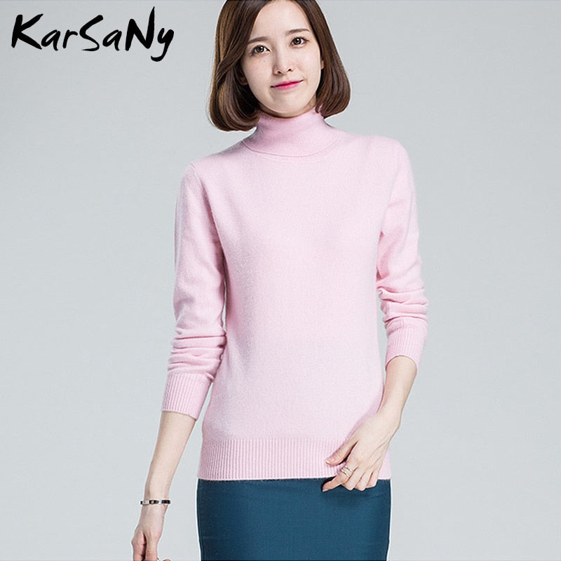 Plus Size Wool Long Sleeve Women's Cashmere Turtleneck Sweater