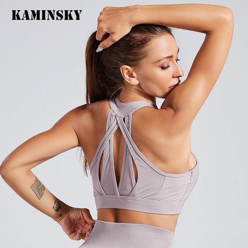 Kaminsky Women Workout Fitness Bra Mesh Patchwork Tank Top