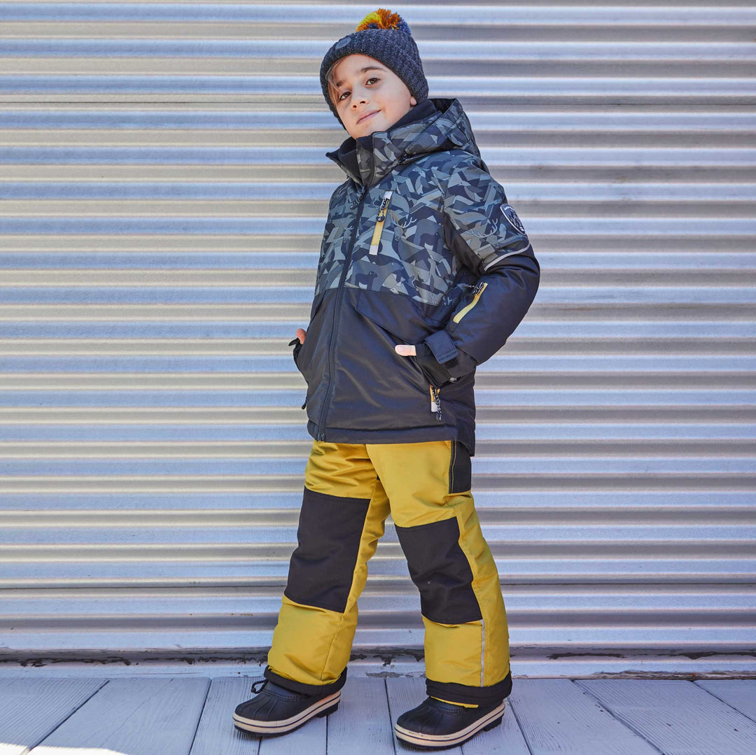Printed Camo Two Piece Snowsuit Grey And Green Lime