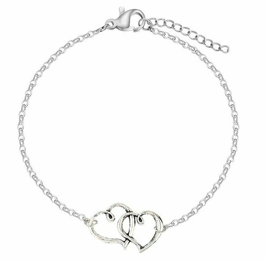 Double Heart Anklet Bracelet Bling Crystal Ankle Bracelet Love Barefoot  Chain US | eBay