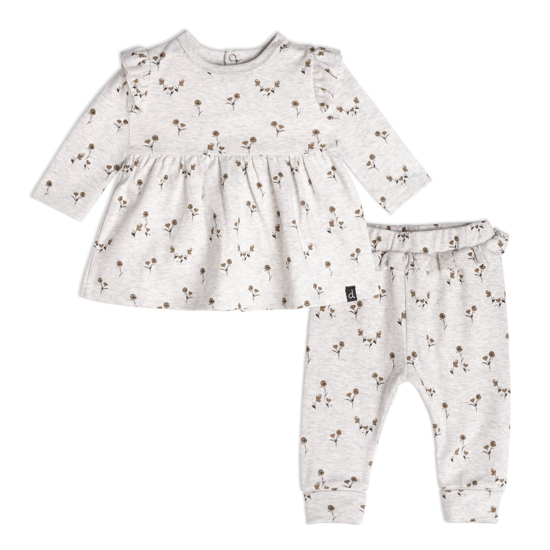 Organic Cotton Tunic And Pant Set Printed Small Flowers