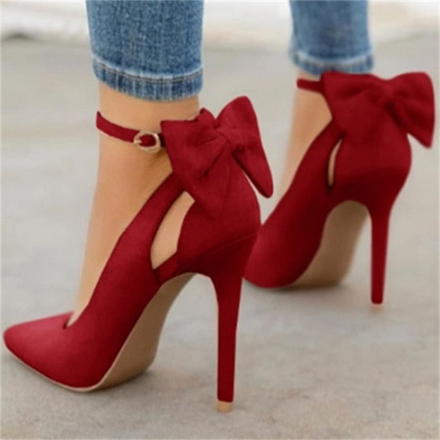 Women's High-Heeled Bow Line Buckle Shoes