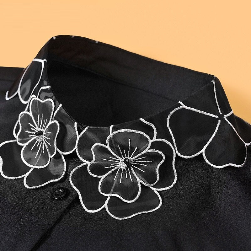 Women's Embroidery Chiffon Fake Shirt Collar