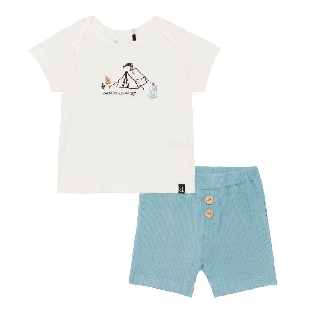 Organic Cotton Top and Short Set Turquoise and Off White