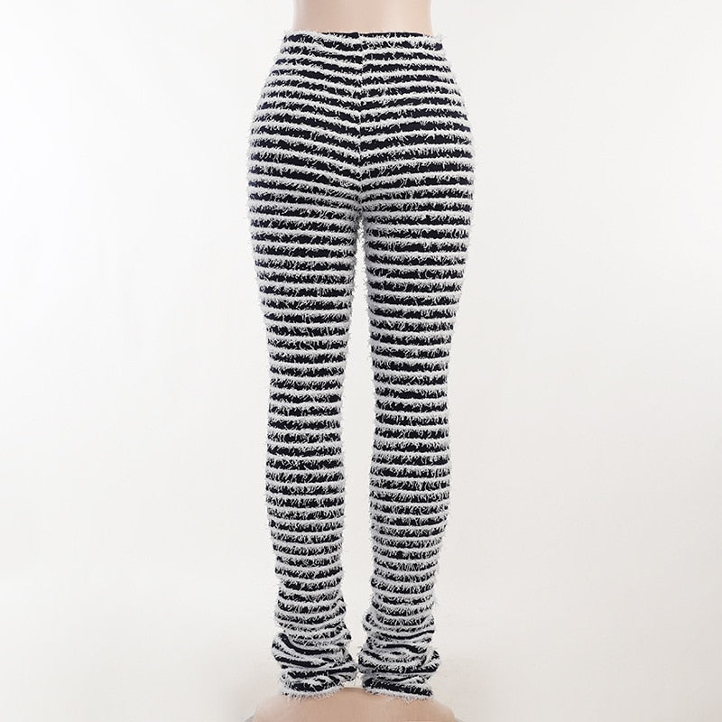 Casual Fleece Stripe Knitted Pants