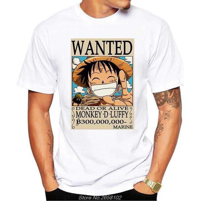 Men Luffy Wanted  T Shirt