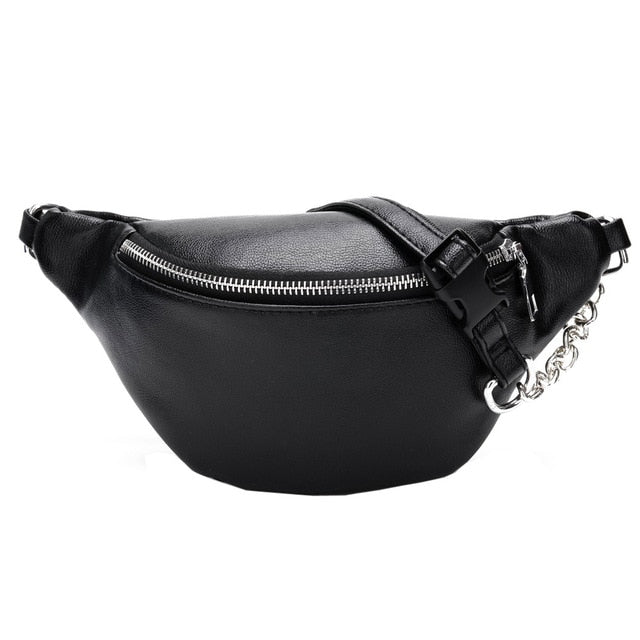 Casual Chain Lychee Leather Fanny Pack Waist Bag