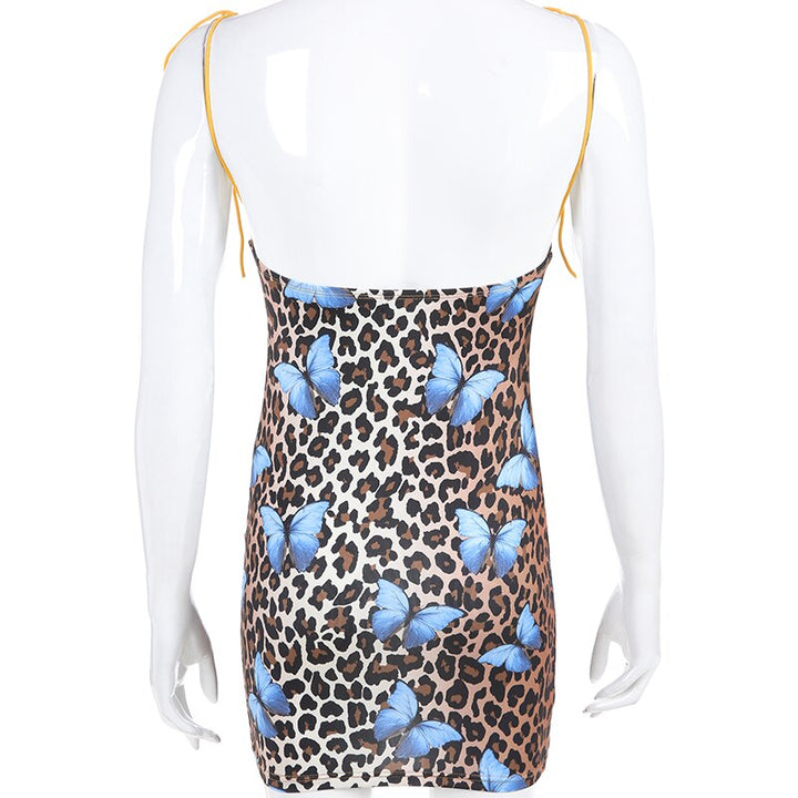 Darlingaga Backless Butterfly Leopard Print Summer Dress