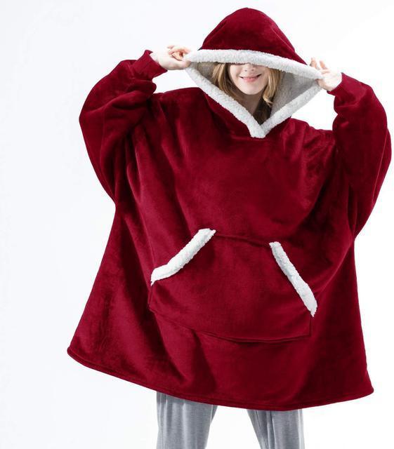 Oversized Hoodie Blanket With Sleeves Sweatshirt Plaid Winter Fleece For Women