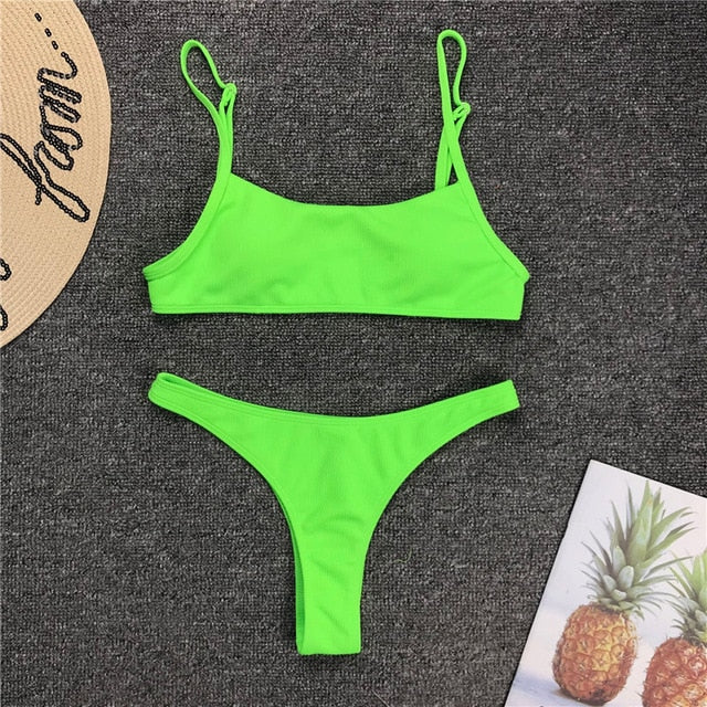 BeAvant Two piece ribbed neon bikini