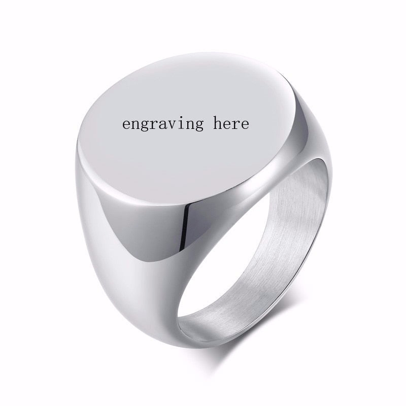 MENS STAINLESS STEEL ROUND SIGNET RING FOR MEN