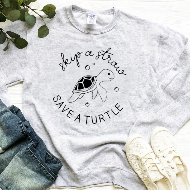 Skip A Straw Save A Turtle Harajuku Sweatshirt Women