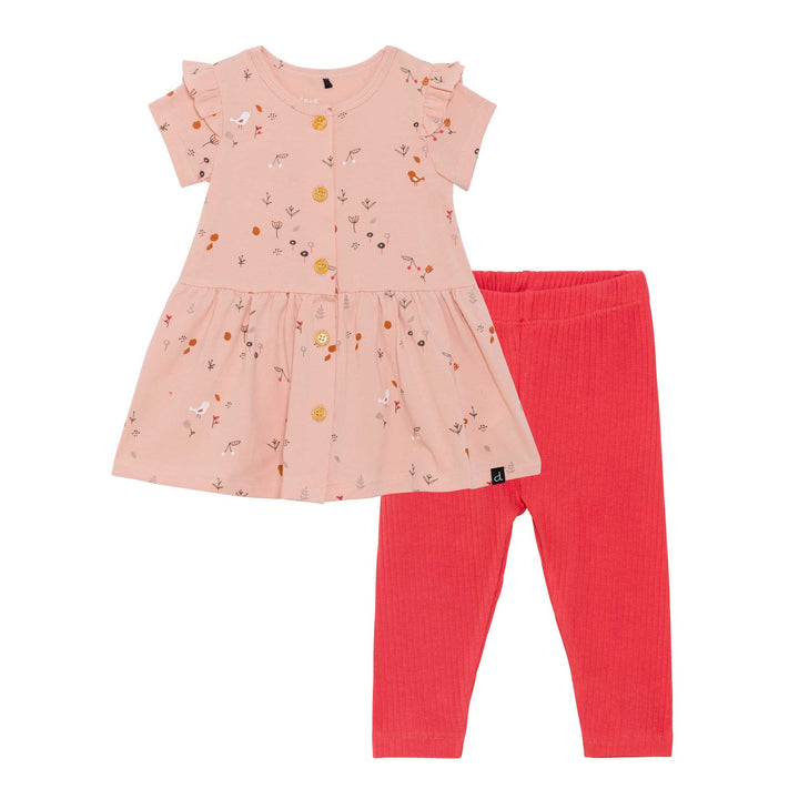 Organic Cotton Tunic and Legging Set Dark Coral and Pink
