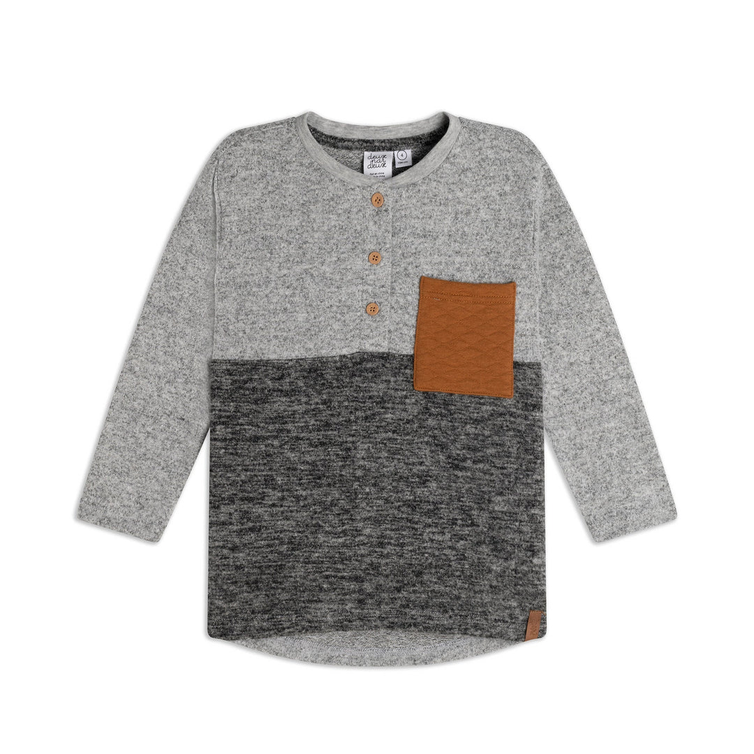 Long Sleeve Brushed Jersey Top With Pocket Light Heather Gray
