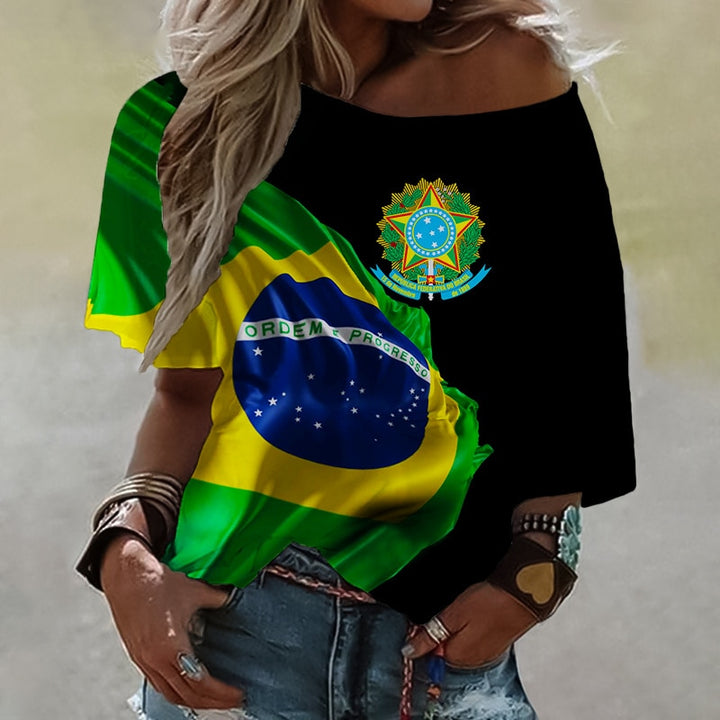 Brazil Flag Women's Abstract Painting T Shirt